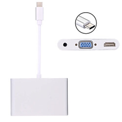 Wewoo Câble argent pour ordinateur portable et ampli Carnet USB-C / Type-C 3.1 à VGA & HDMI ampère Adaptateur audio vidéo Jack 3,5 mm,