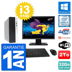 PC HP 400 G4 SFF Ecran 27" Intel i3-6100 RAM 32Go Disque Dur 2To Windows 10 Wifi - Occasion