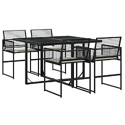 vidaXL Ensemble à manger de jardin coussins 5pcs noir résine tressée