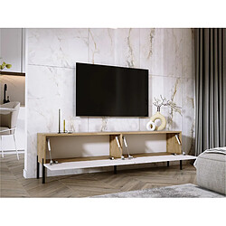 Acheter 3XELIVING Meuble TV en couleur Chêne wotan / Blanc Brillant avec pieds droits en noir, D: l : 170 cm, H : 52 cm, P : 32 cm