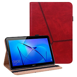 Etui en PU ligne de couture avec support et porte-cartes rouge pour votre Huawei MediaPad T3 10