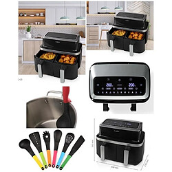 NEDIS Friteuse Double Numérique 2x3L8 AIR FRYER LCD 2850W 40°C 200° Couvercles anti-éclaboussure - 2 paniers à frire - Filtre -