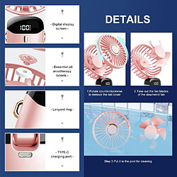 Ventilateur Portatif (rose), Ventilateur de Cou Suspendu Ventilateur Personnel Silencieux Rechargeable USB de 4000 mAh Réglable à 90° avec 5 Vitesses pas cher