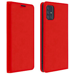 Avizar Étui Samsung Galaxy A71 Cuir Véritable Porte cartes Support Vidéo rouge