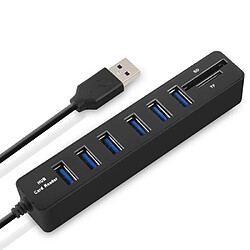 Wewoo HUB Répartiteur USB haute vitesse 6 ports avec concentrateur multi USB 2.0 lecteur de carte SD TF noir 