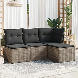 Maison Chic Salon de jardin 4 pcs avec coussins | Ensemble de Table et chaises | Mobilier d'Extérieur gris résine tressée -GKD31767