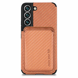 Coque en TPU antichoc, texture en fibre de carbone avec porte-carte marron pour votre Samsung Galaxy S22 Plus 5G