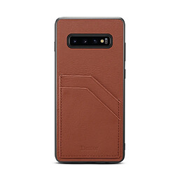 Wewoo Coque Pour Galaxy S10 Denior V1 Housse de protection en cuir de vachette voiture de luxe avec fentes carte double marron