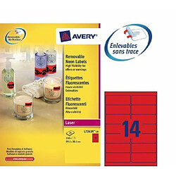 AVERY - L7263R-25 - 350 étiquettes rouges fluo adhésives enlevables. 99,1x38,1mm. Impression laser pas cher