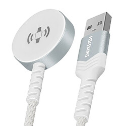 Swissten Chargeur Magnétique pour Apple Watch Connecteur USB Câble Tressé 1.2m Blanc