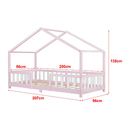 Avis Lit d'enfant Treviolo Forme Maison avec Matelas à Mousse à Froid 200 x 90 cm Rose Blanc [en.casa]