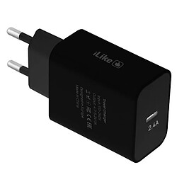 Riffi iLike ITC02 USB-C 2,4 A Prise Chargeur Universel pour tous les appareils électroniques mobiles et domestiques 4,7-5,2 V Noir