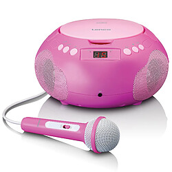 Lenco MINI CHAINE HIFI RADIO/LECTEUR CD PORTABLE AVEC. MIC ROSE