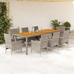 vidaXL Ensemble à manger de jardin et coussins 9 pcs gris rotin acacia