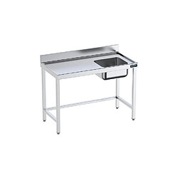 Table de chef Inox avec bac à Droite, bord anti-ruissellement et renforts - Gamme 600 - Distform