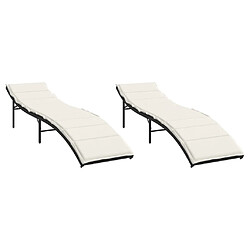 vidaXL Chaises longues lot de 2 avec coussins noir résine tressée