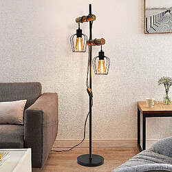 NETTLIFE lampadaire vintage salon ,en bois à 2 flammes au design industriel en métal avec interrupteur noir E27 - hauteur : 151cm - sans ampoule