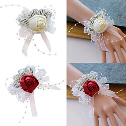 Acheter Romantique Poignet Fleur Corsage Bracelet De Mariage Prom Party Décor Crème