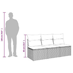 vidaXL Canapé de jardin avec coussins 3 places noir résine tressée pas cher