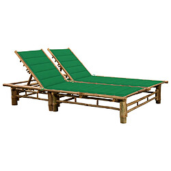 Helloshop26 Transat chaise longue bain de soleil lit de jardin terrasse meuble d'extérieur pour 2 personnes avec coussins bambou 02_0012897