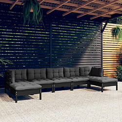 vidaXL Salon de jardin 7 pcs avec coussins Noir Bois de pin