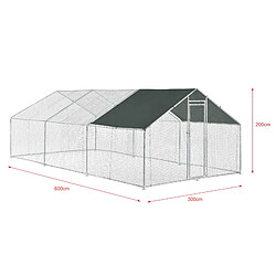 Helloshop26 Enclos extérieur volière cage pour animaux avec serrure armature acier galvanisé 3 x 6 x 2 m argent vert foncé 03_0005142