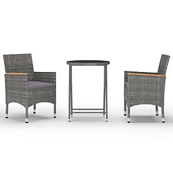 Maison Chic Table de bistro et chaises d'extérieur 3 pcs,Ensemble de bistro de jardin pour relax Résine tressée et verre trempé Gris -GKD209273