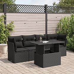 vidaXL Salon de jardin 5 pcs avec coussins noir résine tressée