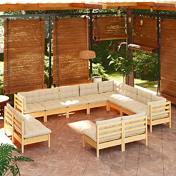 Maison Chic Salon de jardin 12 pcs avec coussins | Ensemble de Table et chaises | Mobilier d'Extérieur crème Bois de pin solide -GKD20984