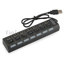 Noir USB2.0 HUB Adapter 7 Port avec Interrupteur LED pour PC Tablette Clé USB