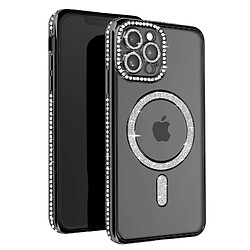 Avizar Coque Diamant pour iPhone 12 Pro Max Protection MagSafe Contour Strass Noir