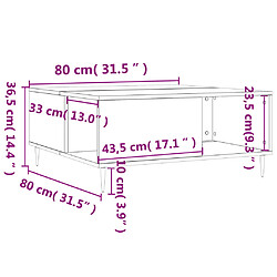 vidaXL Table basse gris béton 80x80x36,5 cm bois d'ingénierie pas cher