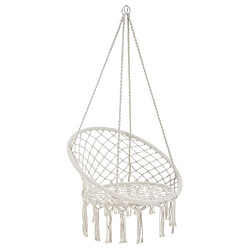 Siège Rond Hamac Chaise Suspendue à Franges Jusqu'à 150kg avec 4 Cordes d'Attache pour Intérieur Extérieur Diamètre d'Assise 60cm Crème [casa.pro]