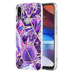 Coque en TPU 2,0 mm, coins renforcés, motif marbre IMD électroplaqué violet foncé pour votre Motorola Moto E7 Power/Moto E7i Power