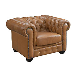 Vente-Unique Canapé chesterfield 3 places et un fauteuil BRENTON 100% cuir de buffle premium - Caramel vintage pas cher