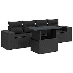 vidaXL Salon de jardin 5 pcs avec coussins noir résine tressée