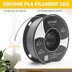 None Filament PLA ERYONE pour imprimante 3D 1,75 mm Tolérance 0,03 mm 1 kg/bobine - Gris