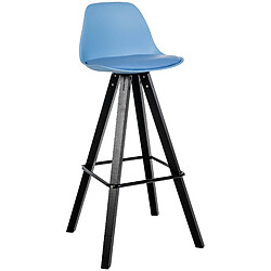 Decoshop26 Tabouret de bar chaise haute x1 repose-pieds style scandinave en plastique et PVC bleu structure en bois noir carré 10_0004631