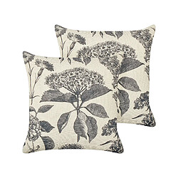 Beliani Lot de 2 coussins ROSEMARY Coton 45 x 45 cm Floral Gris