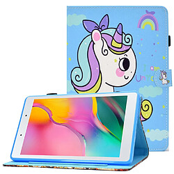 Etui en PU motif cousu avec support et porte-cartes pour votre Samsung Galaxy Tab A 8.0 (2019) SM-T290 (Wi-Fi)/SM-T295 (LTE) - Licorne arc-en-ciel