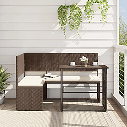 vidaXL Canapé de jardin avec table et coussins en forme de L marron