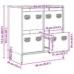 vidaXL Buffet jaune moutarde 68x39x73,5 cm acier laminé à froid pas cher