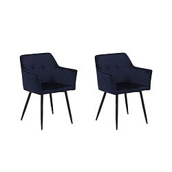 Beliani Chaise de salle à manger JASMIN Set de 2 Velours Bleu foncé