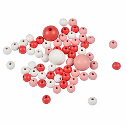 Paris Prix Lot de 63 Perles Rondes Bois 1-2cm Corail & Blanc