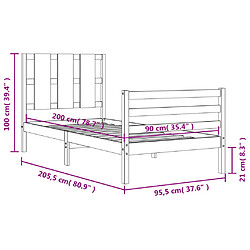 vidaXL Cadre de lit sans matelas blanc 90x200 cm bois massif pas cher