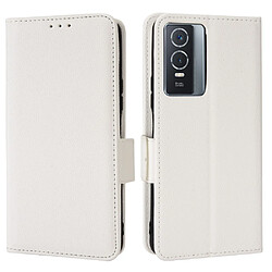 Etui en PU texture litchi, double fermoir avec support, blanc pour votre Vivo Y76 5G/Y76s 5G