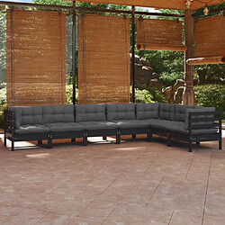 Maison Chic Salon de jardin 7 pcs + coussins - Mobilier/Meubles de jardin - Table et chaises d'extérieur Noir Bois de pin solide -MN76718