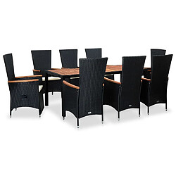 Maison Chic Mobilier à dîner 9 pcs de jardin avec coussins - Ensemble table et chaises d'extérieur - Salon/Mobilier de jardin classique Résine tressée Noir -MN37618