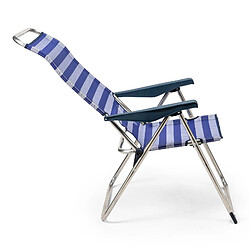 Chaise de Plage Pliante Solenny 5 Positions Dossier Ergonomique Bleu Blanc 67x63x114 cm pas cher