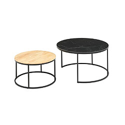 Acheter Vente-Unique Tables basses gigognes en bois d'hévéa, céramique et acier - Effet marbre noir et naturel clair - JIEMBA